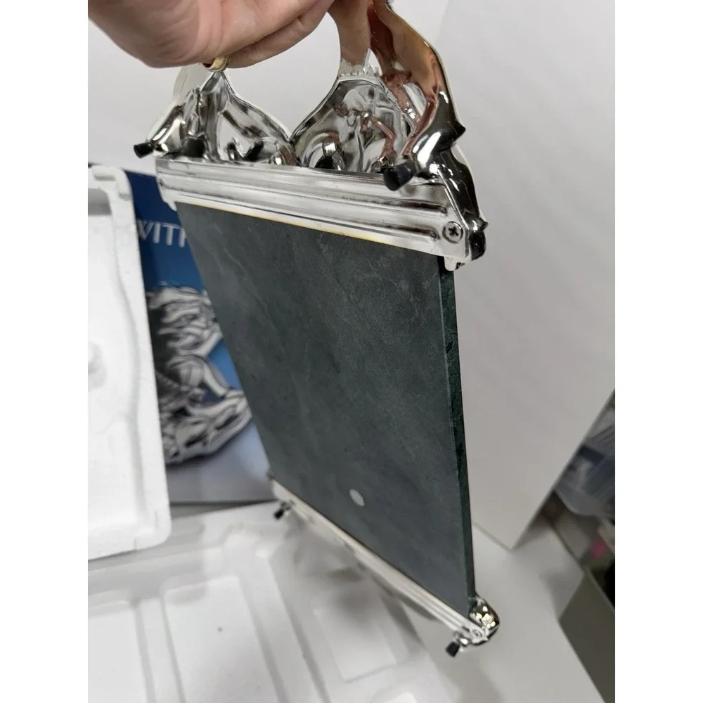 Godinger Silver Plated Dragonfly Green Marble‎ Tray NO KNIFE Cheese Tray